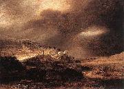 REMBRANDT Harmenszoon van Rijn Stormy Landscape oil on canvas